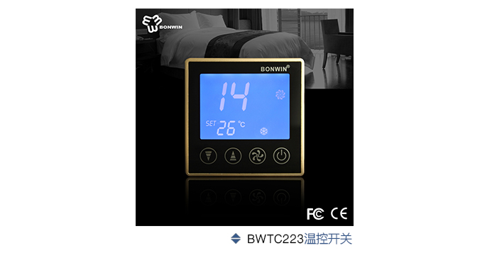 聯(lián)網(wǎng)型空調溫控開關——系統(tǒng)概述：采用國際最先進的微電腦控制芯片，通過RS485通訊協(xié)議，實現(xiàn)節(jié)能和遠程控制要求